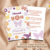 Retro Vlinder Verjaardag met Bericht Dank U Kaart