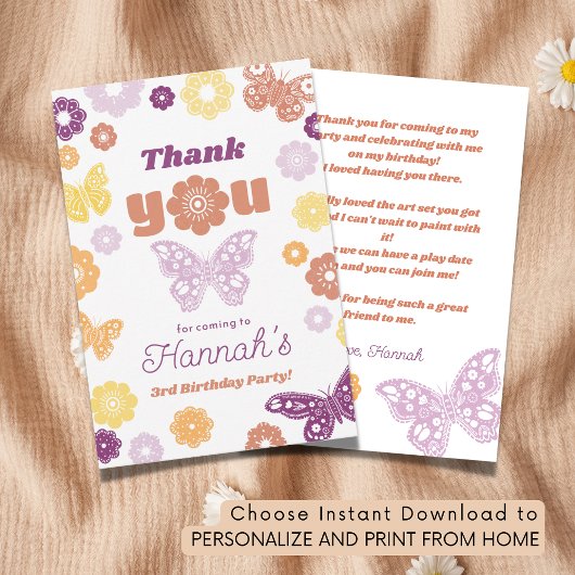 Retro Vlinder Verjaardag met Bericht Dank U Kaart