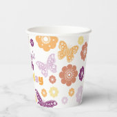 Retro vlinder verjaardagsfeestbekers papieren bekers (Achterkant)
