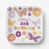 Retro vlinder verjaardagsfeestje papieren bordje (Voorkant)