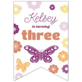 Retro vlinder verjaardagsfeestje vlaggetjes (Eerste vlag)