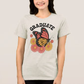 Retro vlinderbloem Afstuderen Tri-Blend Shirt (Voorkant)