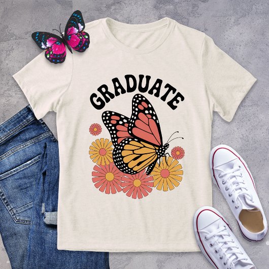 Retro vlinderbloem Afstuderen Tri-Blend Shirt