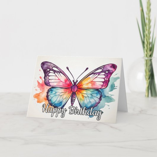 Retro vlinderillustratie Happy Birthday Kaart (Voorkant)
