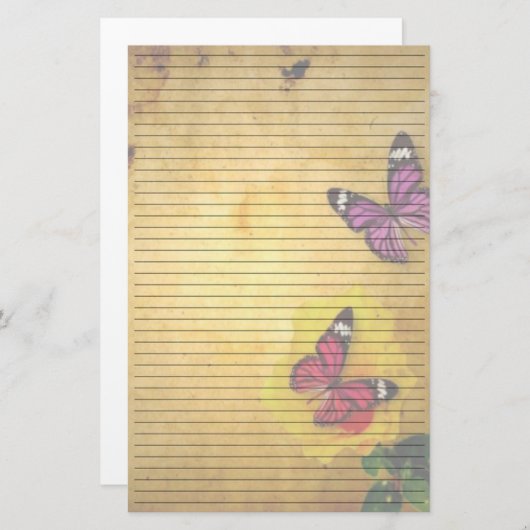 Retro vlinders gevoerd briefpapier (Voorkant / Achterkant)