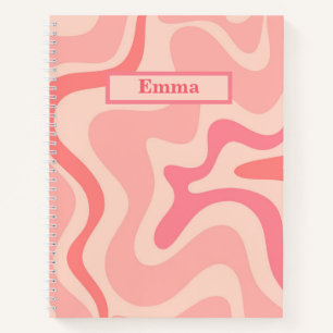 Retro Vloeibare Draai Abstract Patroon Roze Rood Notitieboek