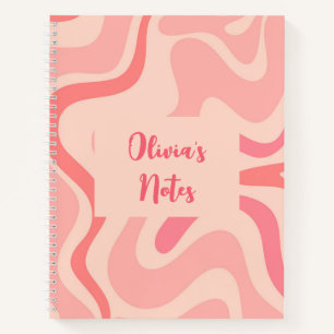 Retro vloeibare spiraal abstract patroon in roze r notitieboek
