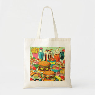 Retro voedsel strip illustratie tote bag