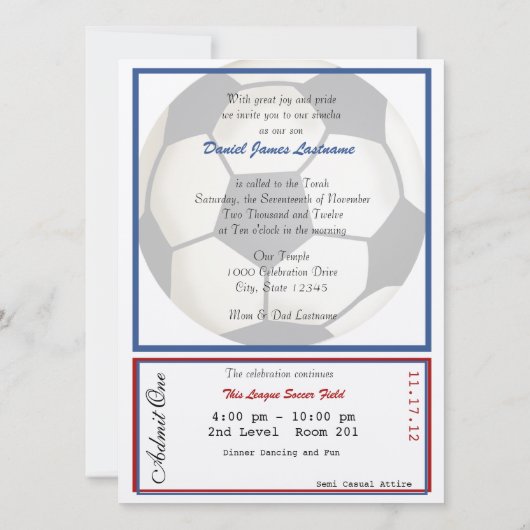 Retro Voetbal 5.5 x 7.5 Bar Mitswa Kaart (Achterkant)