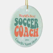 Retro Voetbal coach gepersonaliseerd Keramisch Ornament (Rechts)