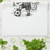 Retro Voetbal Kat Gravure Shirt Ontwerp_1 Theedoek (Gevouwen)