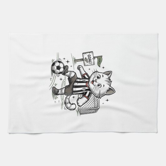 Retro Voetbal Kat Gravure Shirt Ontwerp_1 Theedoek (Horizontaal)