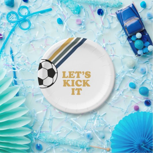 Retro Voetbal Laten we schoppen Het Verjaardagspap Papieren Bordje (Feest)