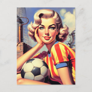 Retro Voetbal Pin Up Briefkaart