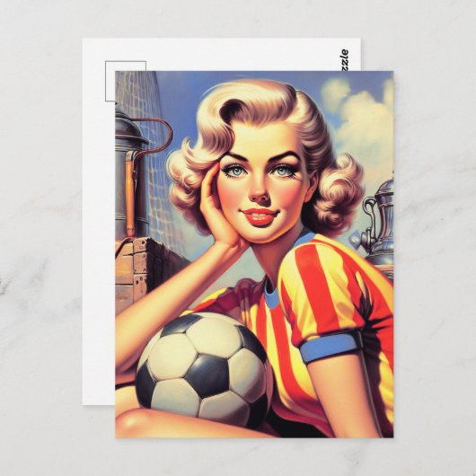 Retro Voetbal Pin Up Briefkaart (Voorkant / Achterkant)