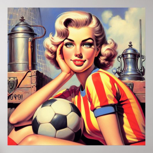 Retro Voetbal Pin Up Poster (Voorkant)