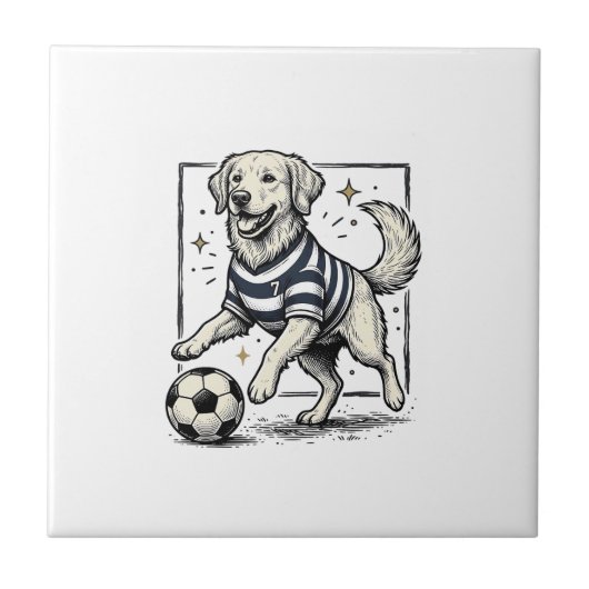 Retro Voetbalhond Gravure Shirt Ontwerp_1 Tegeltje (Voorkant)