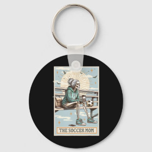 Retro Voetbalmoeder Tarotkaart Voetbal Skelet Mama Sleutelhanger