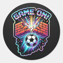 Retro Voetbalspel Op Neon Splash - 2026 Gaming Ronde Sticker