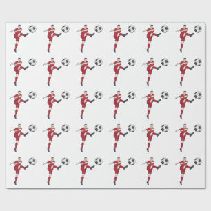 Retro Voetbalspeler die Bal Volley Kopt Actie Gra Cadeaupapier