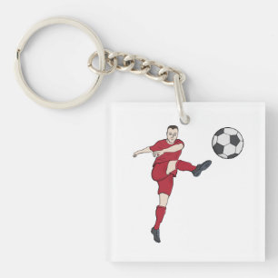 Retro Voetbalspeler die Bal Volley Kopt Actie Gra Sleutelhanger