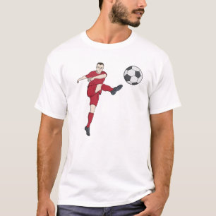 Retro Voetbalspeler die Bal Volley Kopt Actie Gra T-shirt