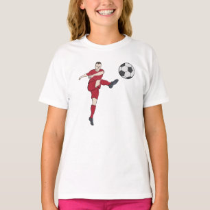 Retro Voetbalspeler die Bal Volley Kopt Actie Gra T-shirt