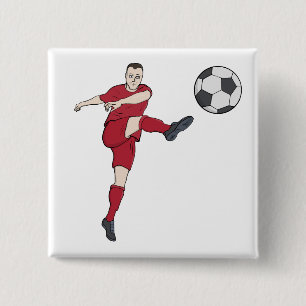 Retro Voetbalspeler die Bal Volley Kopt Actie Gra Vierkante Button 5,1 Cm