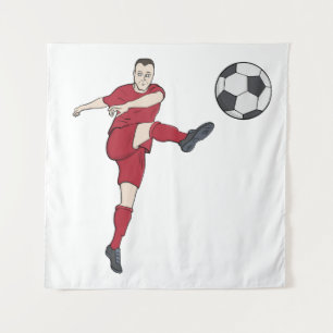Retro Voetbalspeler die Bal Volley Kopt Actie Gra Wandkleed