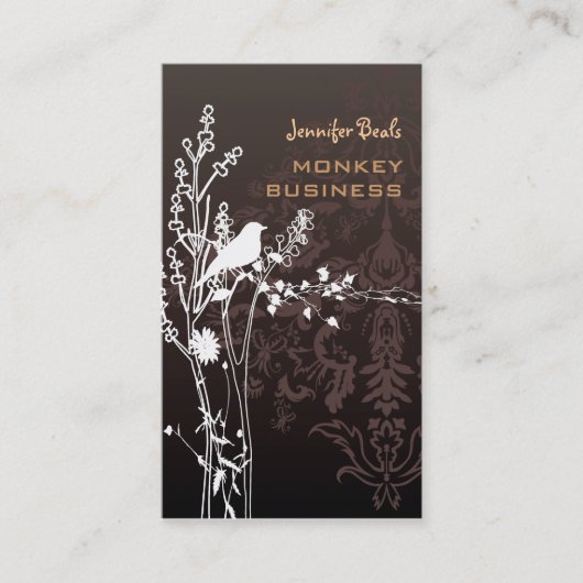 Retro vogel op een tak + chocolade visitekaartje (Voorkant)
