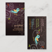 Retro vogel op een tak + merlot visitekaartje (Voorkant / Achterkant)