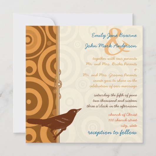 Retro  vogel Oranje bruine cirkels Kaart (Voorkant)