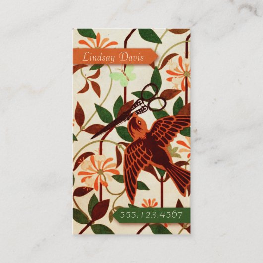 retro  vogelflorale haarschaar visitekaartje (Voorkant)