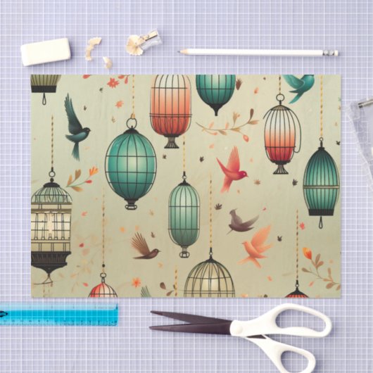 Retro Vogelkooien en Vliegvogels Decoupage Tissuepapier (Craft)