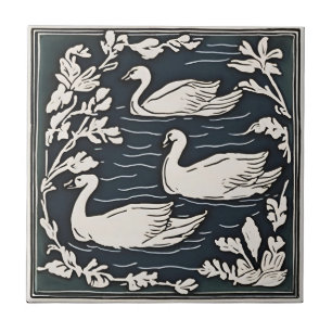 Retro Vogels  Art Nouveau Zwanen Art Deco Tegeltje