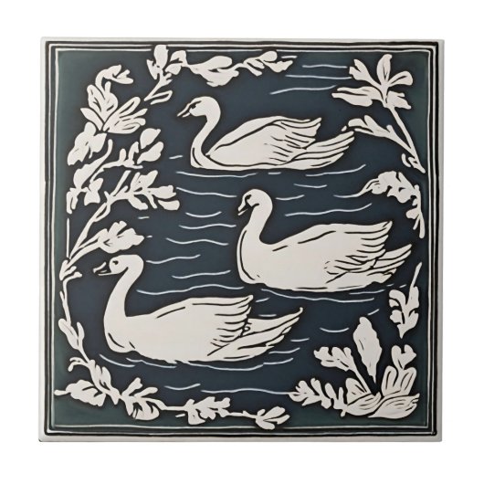 Retro Vogels  Art Nouveau Zwanen Art Deco Tegeltje (Voorkant)