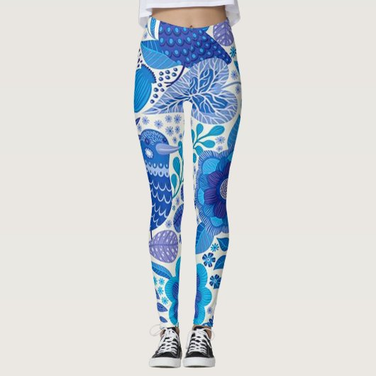 Retro Vogels en bloemen Leggings (Voorkant)