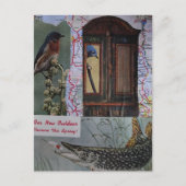 Retro vogels en vissen collage briefkaart (Voorkant)