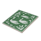 Retro Vogels  Groene Art Nouveau Zwanen Tegeltje (Zijkant)