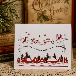 Retro vogels Kerstmis en Nieuwjaar Kaart
