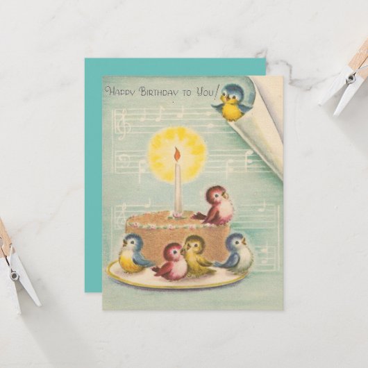  retro-vogels op de Kaart van de baardCake (Voorkant / Achterkant in situ)