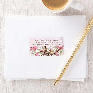 Retro vogels roze kersenbloesem RSVP-labels Etiket
