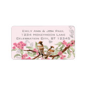 Retro vogels roze kersenbloesem RSVP-labels Etiket (Voorkant)
