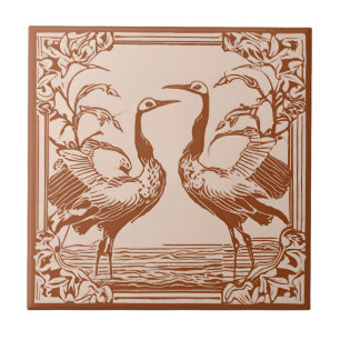 Retro Vogels twee Kraanvogels Bruin Art Deco Art N Tegeltje
