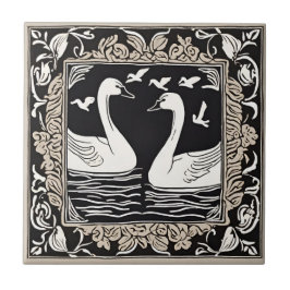 Retro Vogels  zwanen Art Deco Art Nouveau Tegeltje