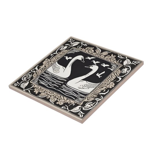 Retro Vogels  zwanen Art Deco Art Nouveau Tegeltje (Zijkant)
