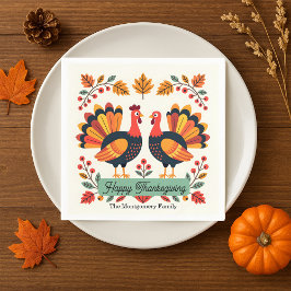 Retro Volkskunstkalkoen Familie Thanksgiving-diner Servet