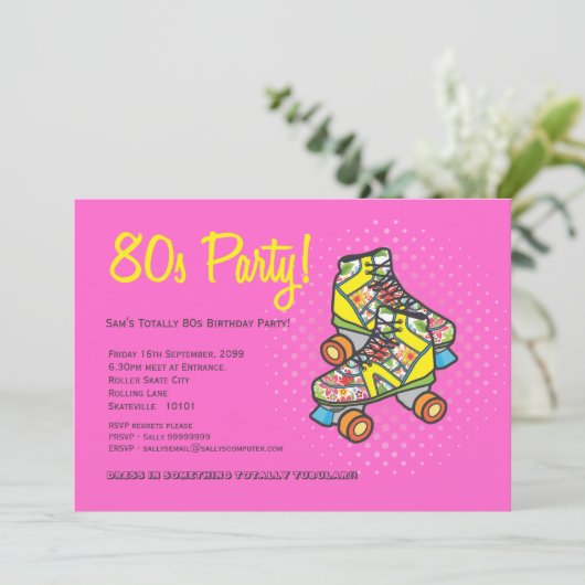Retro volledig 80's Roller Schaatsen Birthday Part Kaart (Staand voorkant)