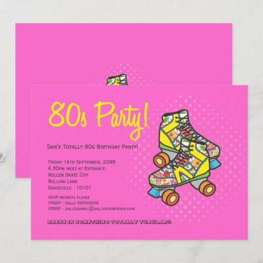 Retro volledig 80's Roller Schaatsen Birthday Part Kaart (Voorkant / Achterkant)