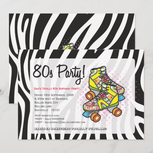 Retro volledig 80's Roller Schaatsen Birthday Part Kaart (Voorkant / Achterkant)